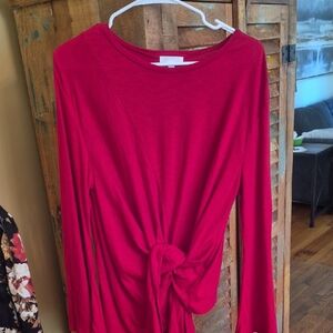 Abound Red Long Sleeve Tie Front Blouse